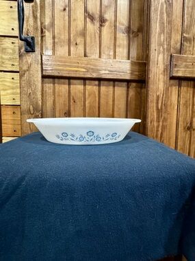 Vintage Glasbake Cornflower Milk Glass Divided Vegetable/Casserole Dish